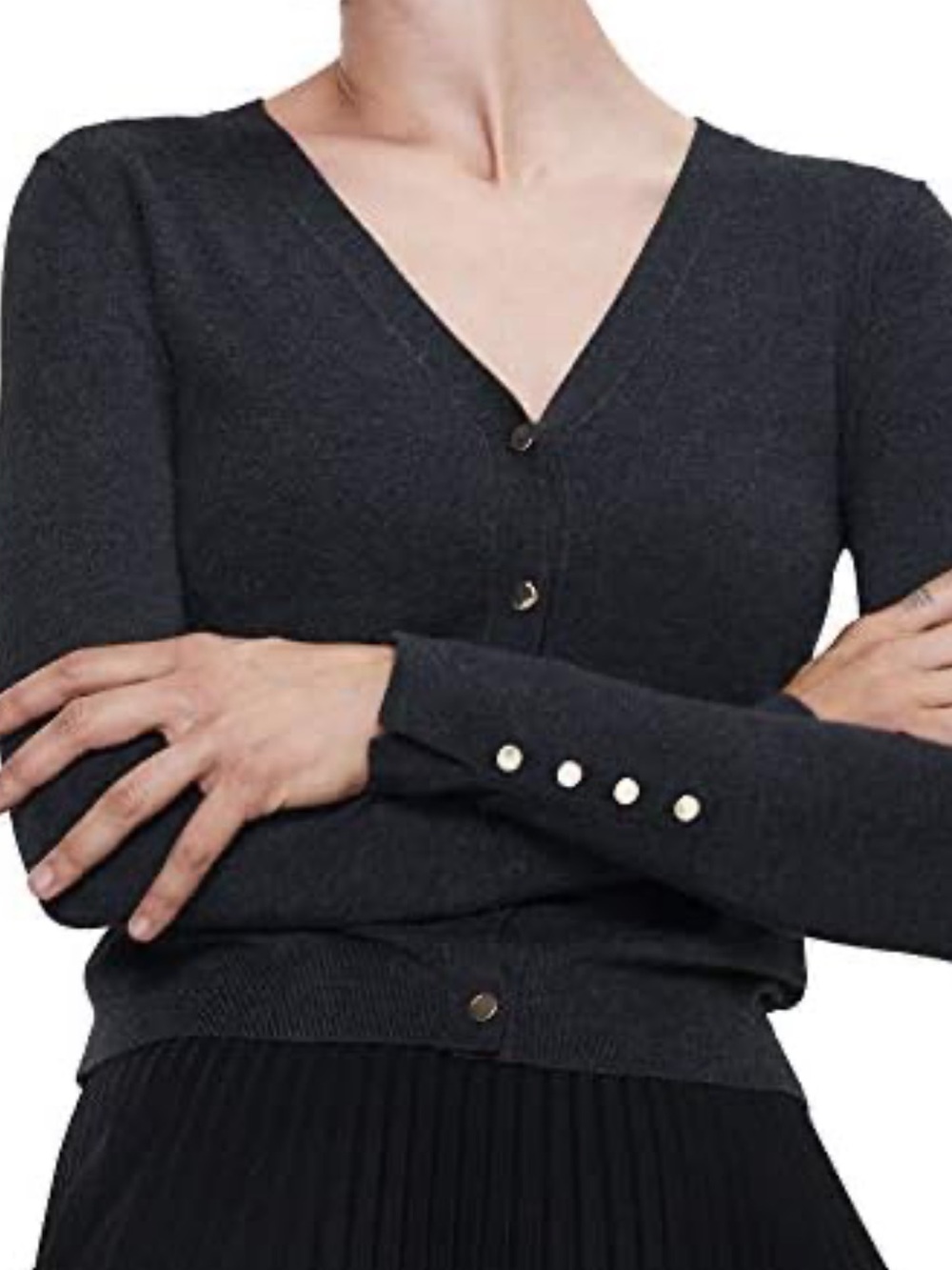 Zara V-Neck Long Sleeve Button Cardigan Sweater - Charcoal